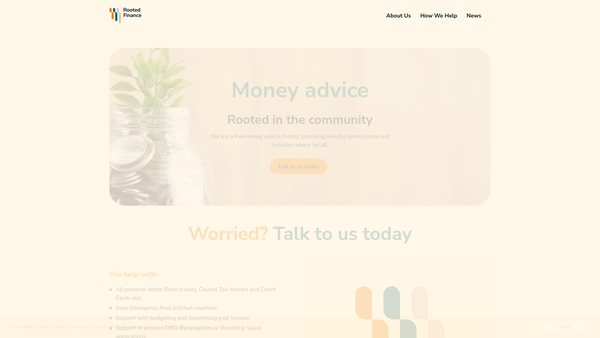 Screenshot of the Rooted Finance Limited website