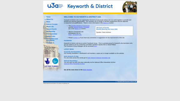 Screenshot of the Keyworth & District u3a website