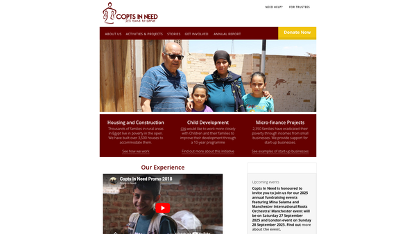 Screenshot of the Copts In Need website