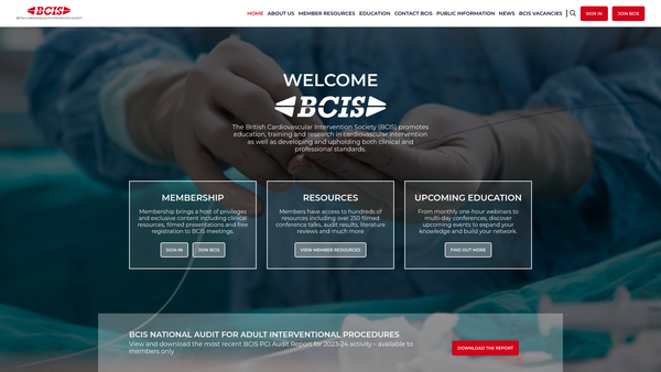 Screenshot of the British Cardiovascular Intervention Society website