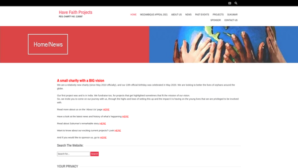 Screenshot of the Have Faith Projects website