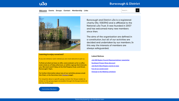 Screenshot of the Burscough And District University Of The Third Age website