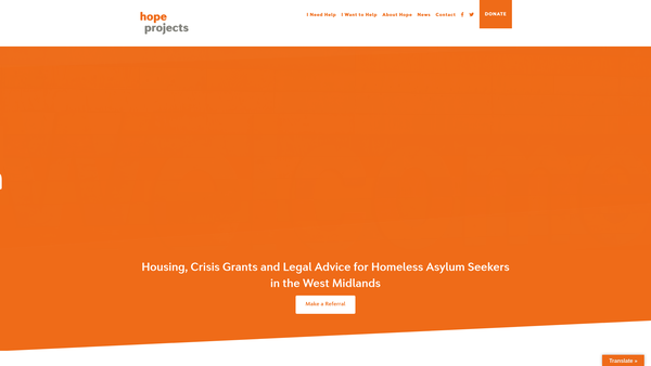 Screenshot of the Hope Projects (West Midlands) Ltd website