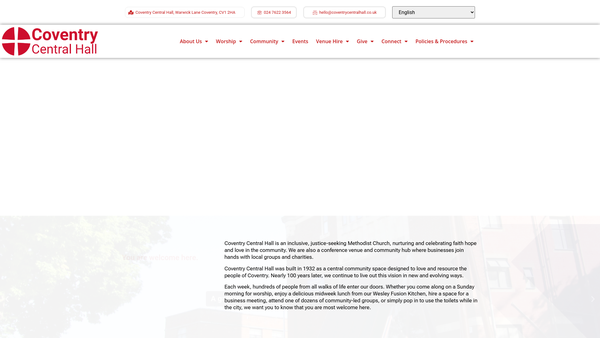 Screenshot of the Methodist Central Hall, Coventry website