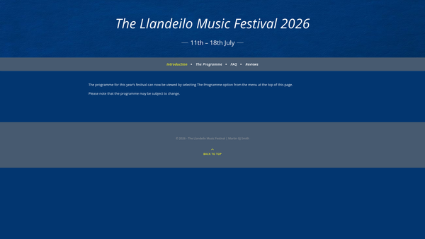 Screenshot of the Llandeilo Fawr Festival Of Music website