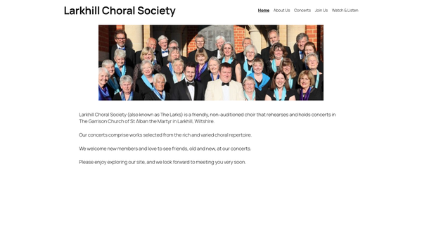 Screenshot of the Larkhill Choral Society website