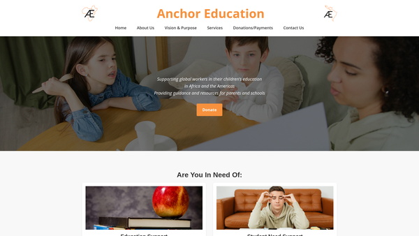 Screenshot of the Anchor Education Ltd website