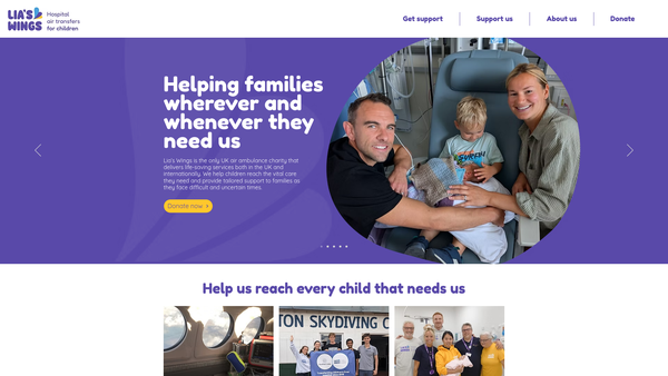 Screenshot of the Lia's Wings website