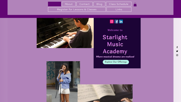 Screenshot of the Starlight Music Academy website