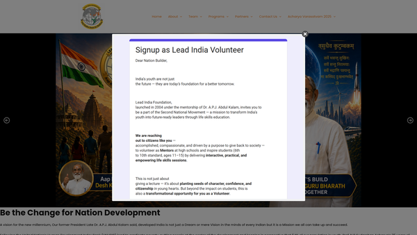 Screenshot of the Leap India Foundation website