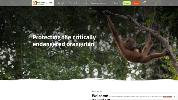Screenshot of the Orangutan Appeal UK website