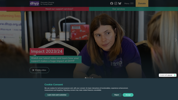 Screenshot of the Doncaster Housing For Young People Ltd website