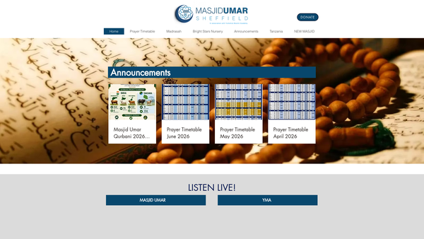 Screenshot of the Masjid - E - Umar website