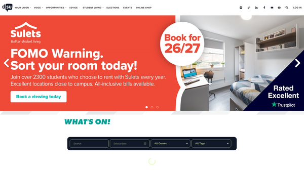 Screenshot of the De Montfort University Students' Union website