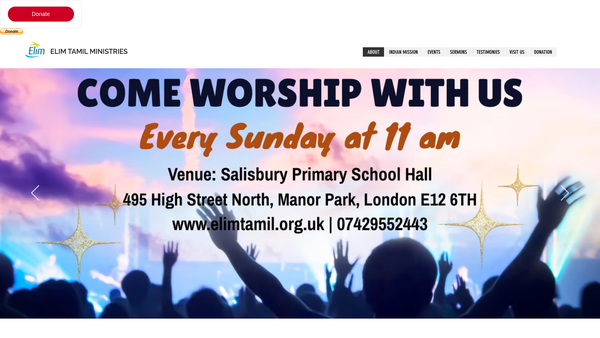 Screenshot of the Elim Tamil Ministries website