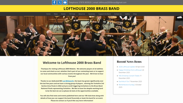 Screenshot of the Lofthouse 2000 Brass Band website
