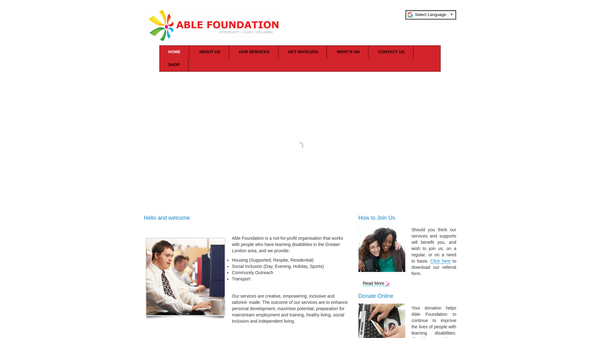 Screenshot of the Able Foundation website