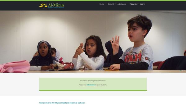 Screenshot of the Al Mizan Bedford Islamic School website