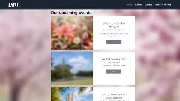Screenshot of the Lambeth Wind Orchestra website
