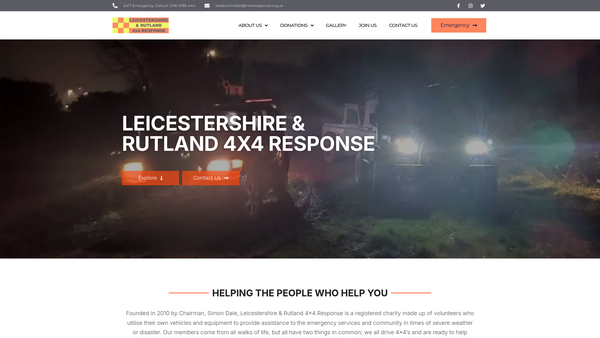 Screenshot of the Leicestershire & Rutland 4x4 Response website
