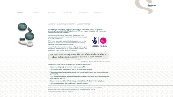 Screenshot of the The Serenitas Foundation website