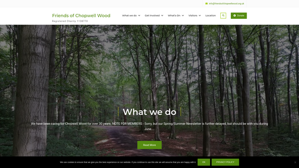 Screenshot of the Friends Of Chopwell Wood website