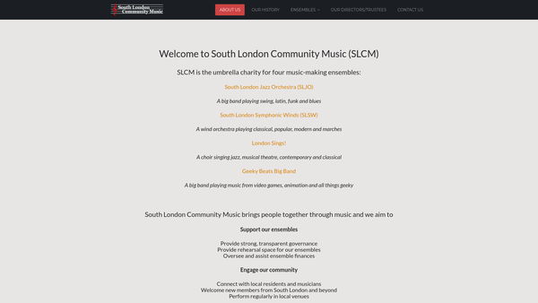 Screenshot of the South London Community Music website