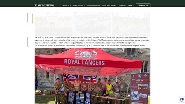 Screenshot of the The Royal Lancers & Nottinghamshire Yeomanry Museum Limited website