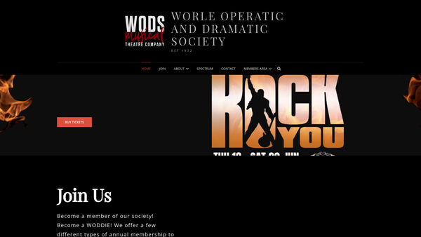 Screenshot of the Worle Operatic And Dramatic Society website