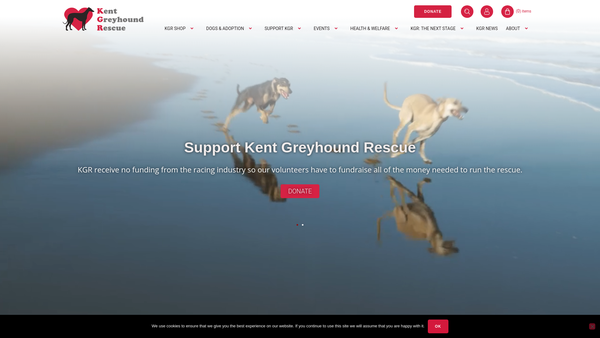 Screenshot of the Kent Greyhound Rescue website