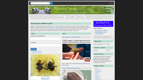 Screenshot of the Naturespot website