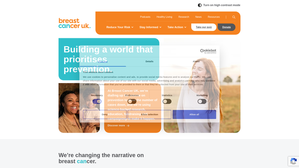 Screenshot of the Breast Cancer UK Limited website