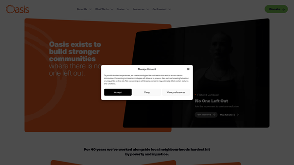Screenshot of the Oasis Community Hub: Mayfield website