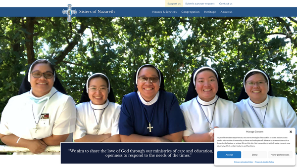 Screenshot of the Congregation Of The Sisters Of Nazareth Generalate website