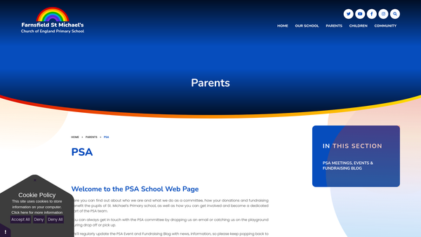 Screenshot of the Farnsfield St Michaels Parent & Staff Association website