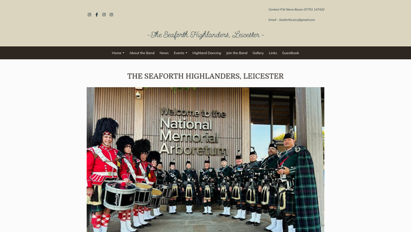 Screenshot of the Seaforth Highlanders Pipes & Drums, Leicester website