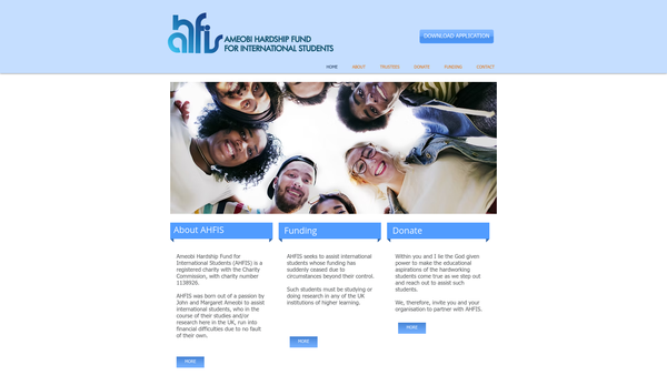 Screenshot of the Ameobi Hardship Fund For International Students website