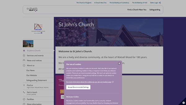 Screenshot of the The Parochial Church Council Of The Ecclesiastical Parish Of Walsall Wood, St John website