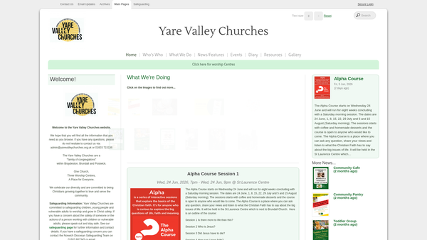 Screenshot of the The Yare Valley Churches website