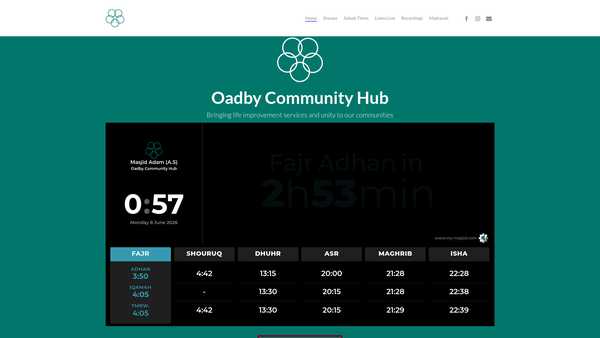 Screenshot of the Oadby Community Hub website