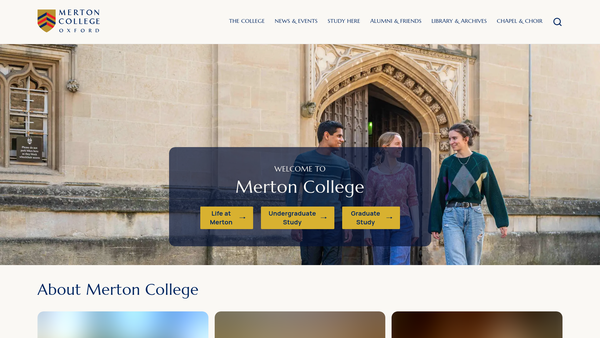 Screenshot of the The Warden And Scholars Of The House Or College Of Scholars Of Merton In The University Of Oxford website