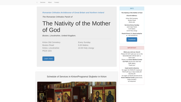 Screenshot of the "The Nativity Of The Mother Of God" Romanian Orthodox Trust website
