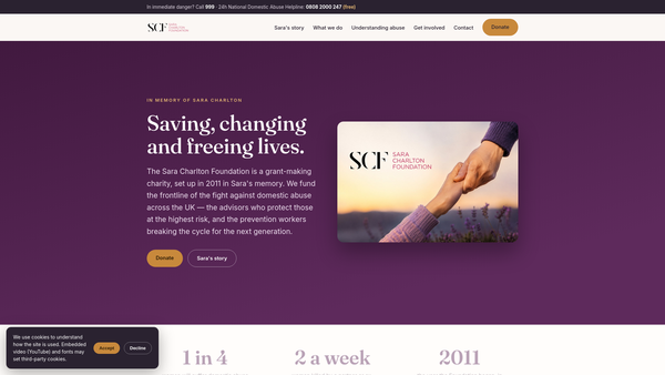 Screenshot of the The Sara Charlton Charitable Foundation website