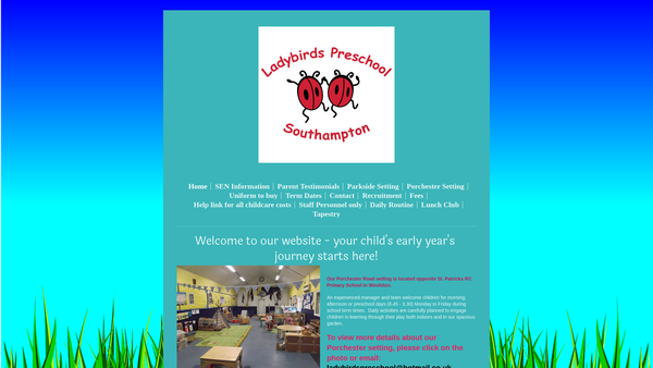 Screenshot of the Ladybirds Pre-School Southampton website