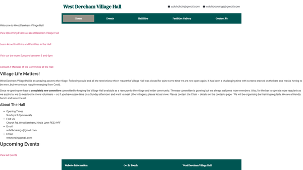 Screenshot of the West Dereham Village Hall website