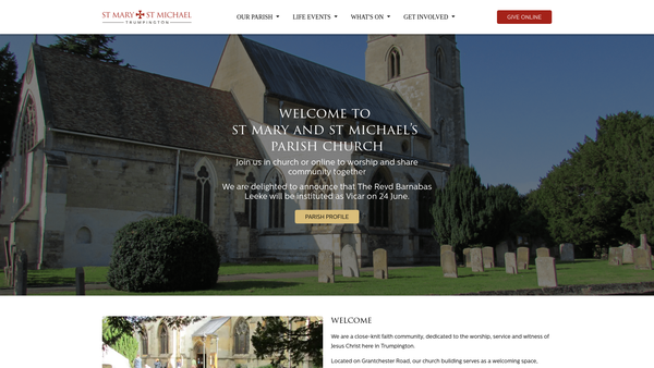 Screenshot of the The Parochial Church Council Of The Ecclesiastical Parish Of St Mary And St Michael Trumpington website