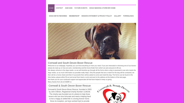 Screenshot of the Cornwall & South Devon Boxer Rescue website