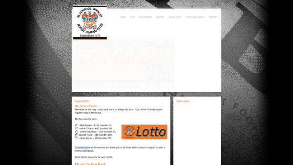 Screenshot of the Blackpool Stanley Rugby League Club website