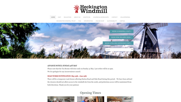 Screenshot of the Heckington Windmill Trust website