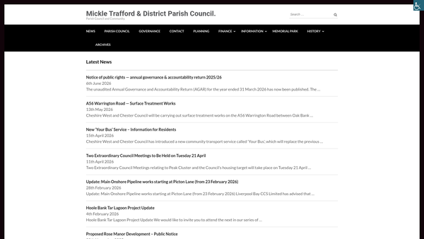 Screenshot of the Mickle Trafford Village Hall website